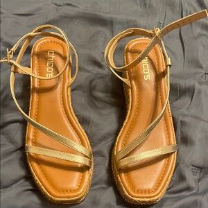 Chico's Metallic Gold Strappy Espadrille Sandals